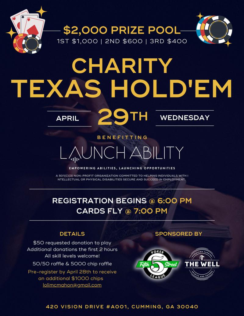 Charity Poker Tournament Benefiting Launch Ability - The Well at 5thstreetpoker.com